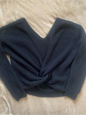 SHEIN Black Twist-Front V-Neck Knit Sweater